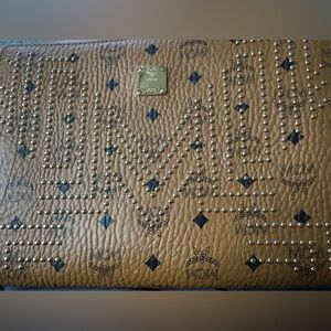 MCM Brown Studded Leather Clutch